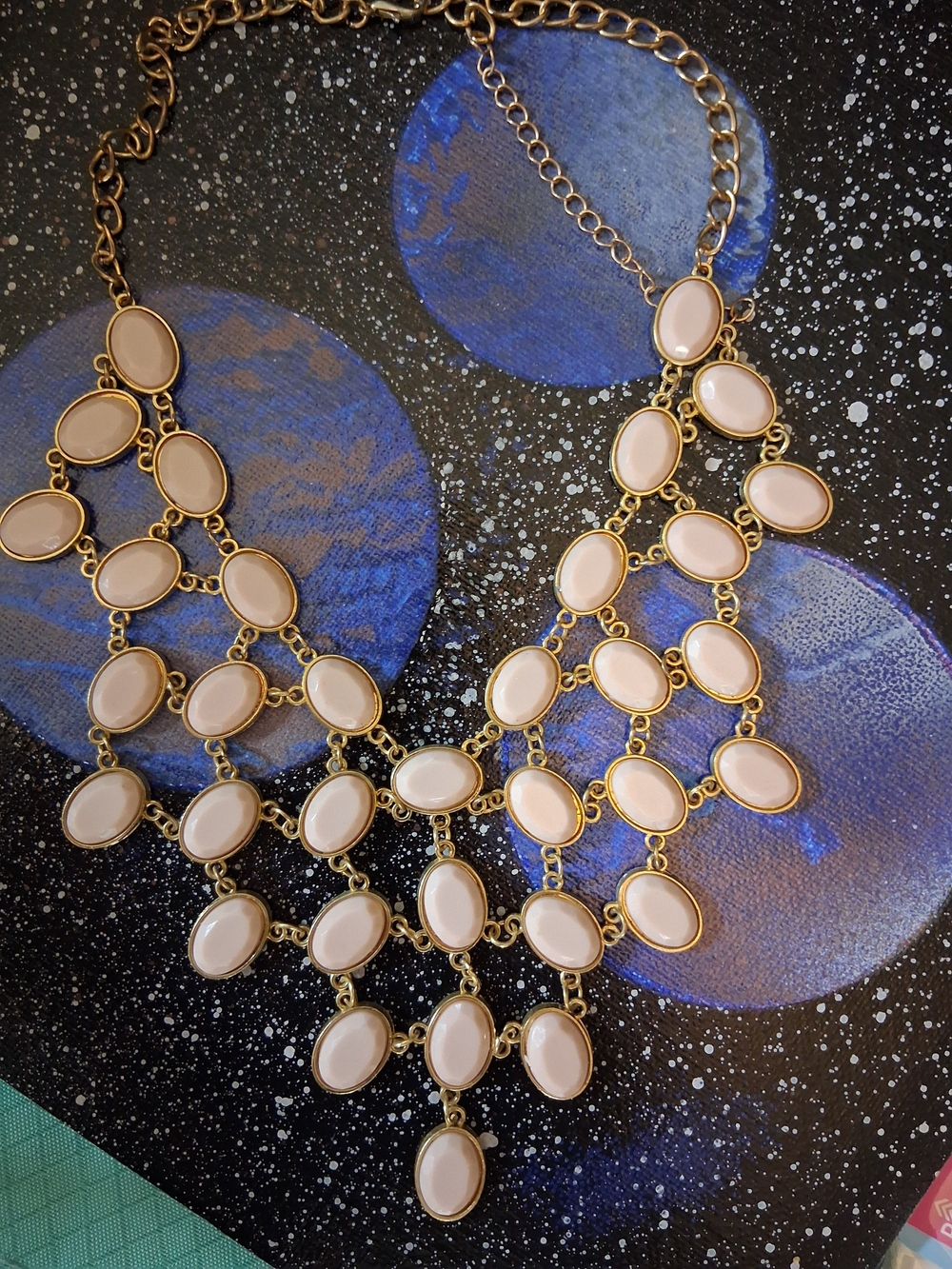 Gold-Tone Pink Statement Bib Necklace - Women Jewelry